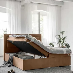 Wohnen Boxbett in Hellbraun Samt-Bezug - Langton