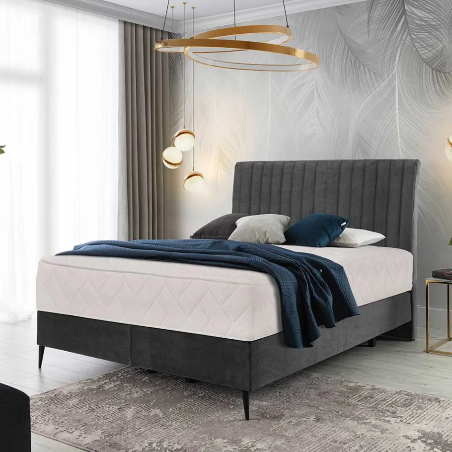 New Wohnen Boxspring Bett in Dunkelgrau Velours - Gaddy