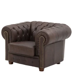 Discount Wohnen Brauner Chesterfieldsessel mit Lederbezug - Pluna