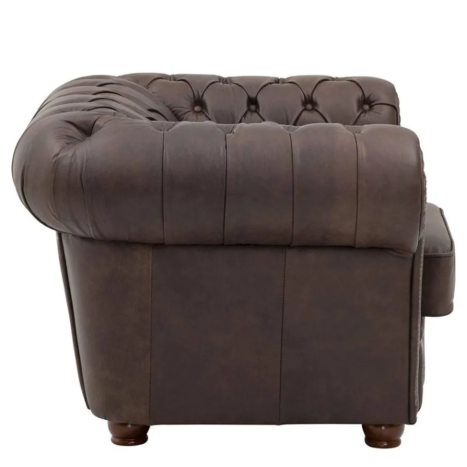 Discount Wohnen Brauner Chesterfieldsessel mit Lederbezug - Pluna
