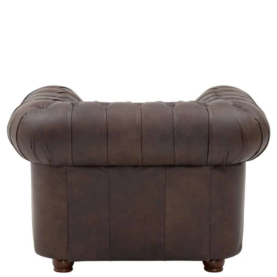 Discount Wohnen Brauner Chesterfieldsessel mit Lederbezug - Pluna