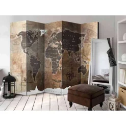 New Wohnen Brauner Design-Paravent Motiv Weltkarte - Lexiago