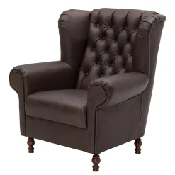 Online Wohnen Brauner Federkernsessel mit Lederbezug - Chesterfield - Esmea