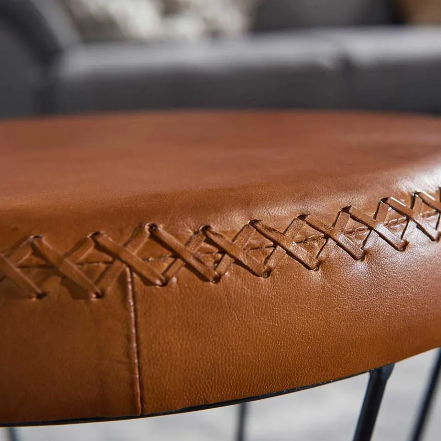 Online Wohnen Brauner Lederhocker mit rundem Sitz - Cintago