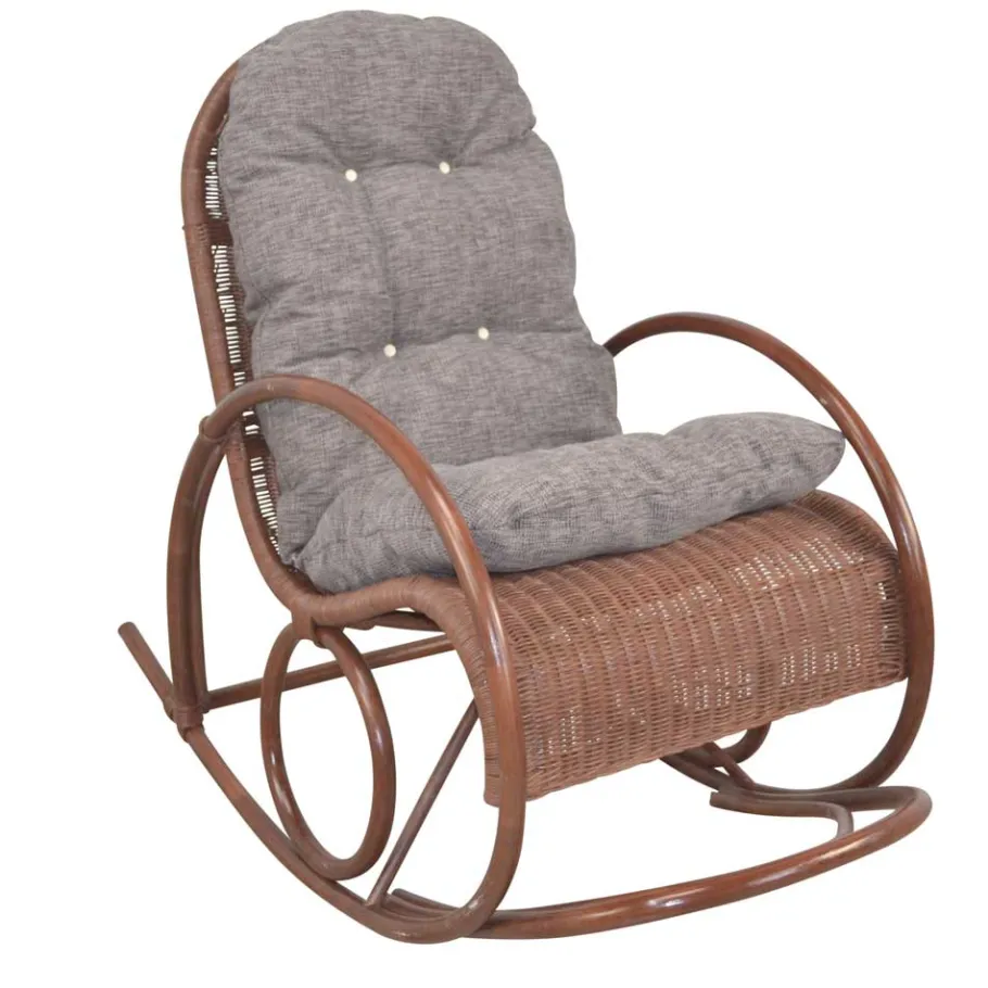 Clearance Wohnen Brauner Schaukelstuhl aus lackiertem Rattan - Asalion