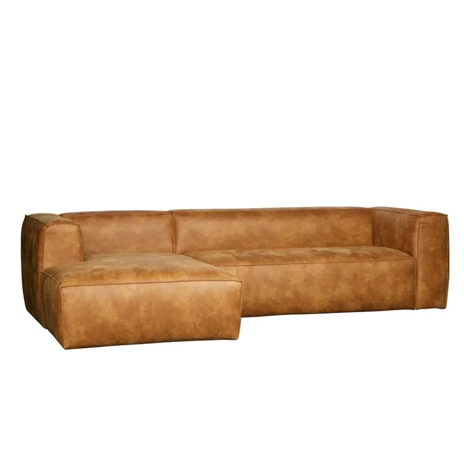 Hot Wohnen Braunes Ecksofa aus Leder recycelt Robert 305cm breit