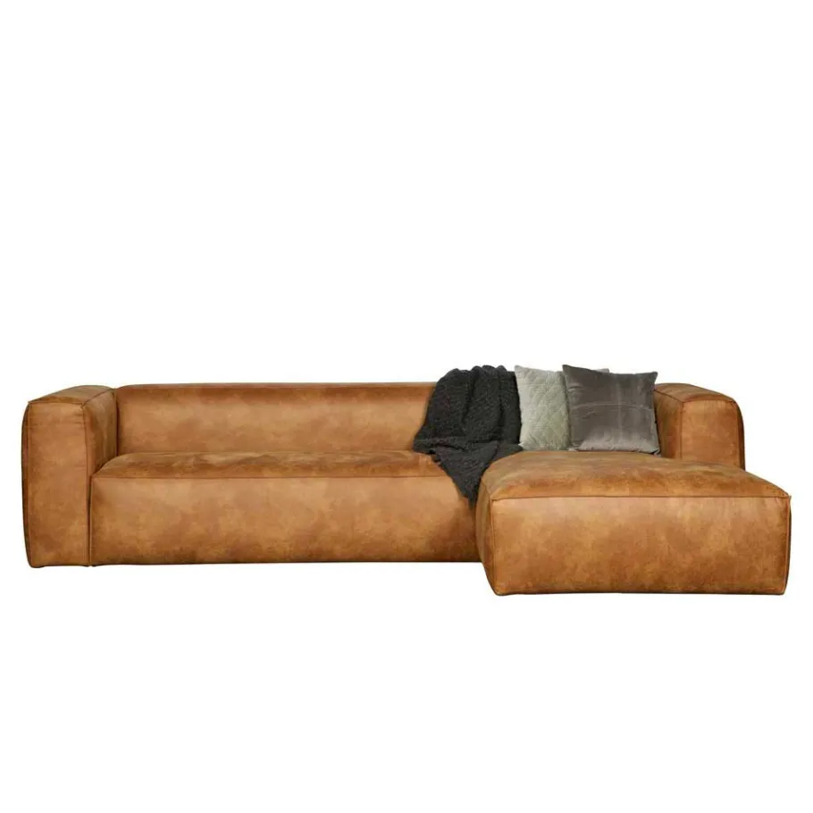 Hot Wohnen Braunes Ecksofa aus Leder recycelt Robert 305cm breit