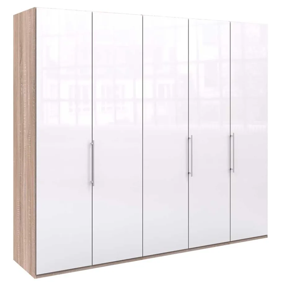 Discount Wohnen Breiter Schlafzimmerschrank mit weißer Glasfront - Bosays