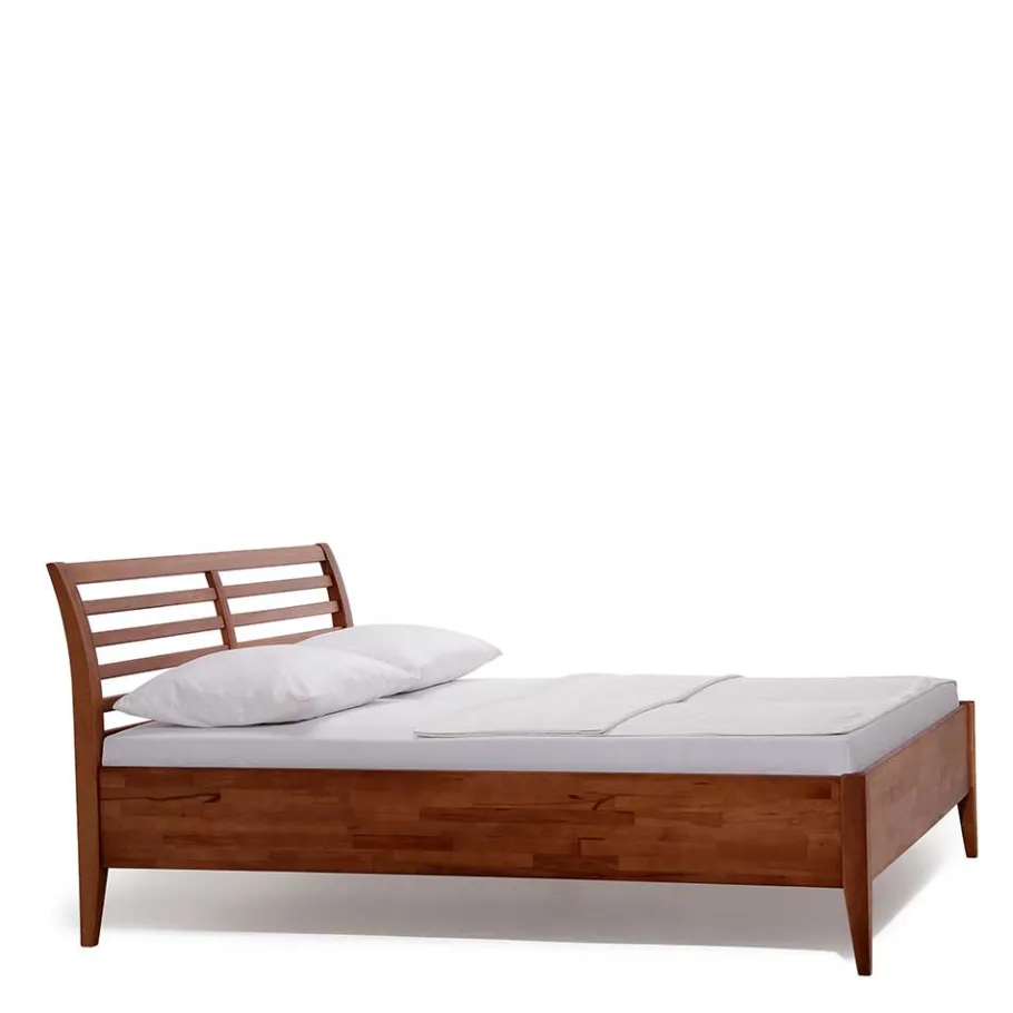 New Wohnen Buchenholz Bett in Walnuss Braun - Loca