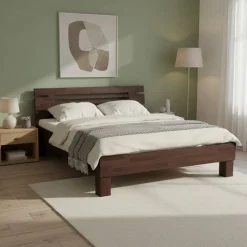 Clearance Wohnen Buchenholz Bett Zyrialo in Wenge dunkel lackiert