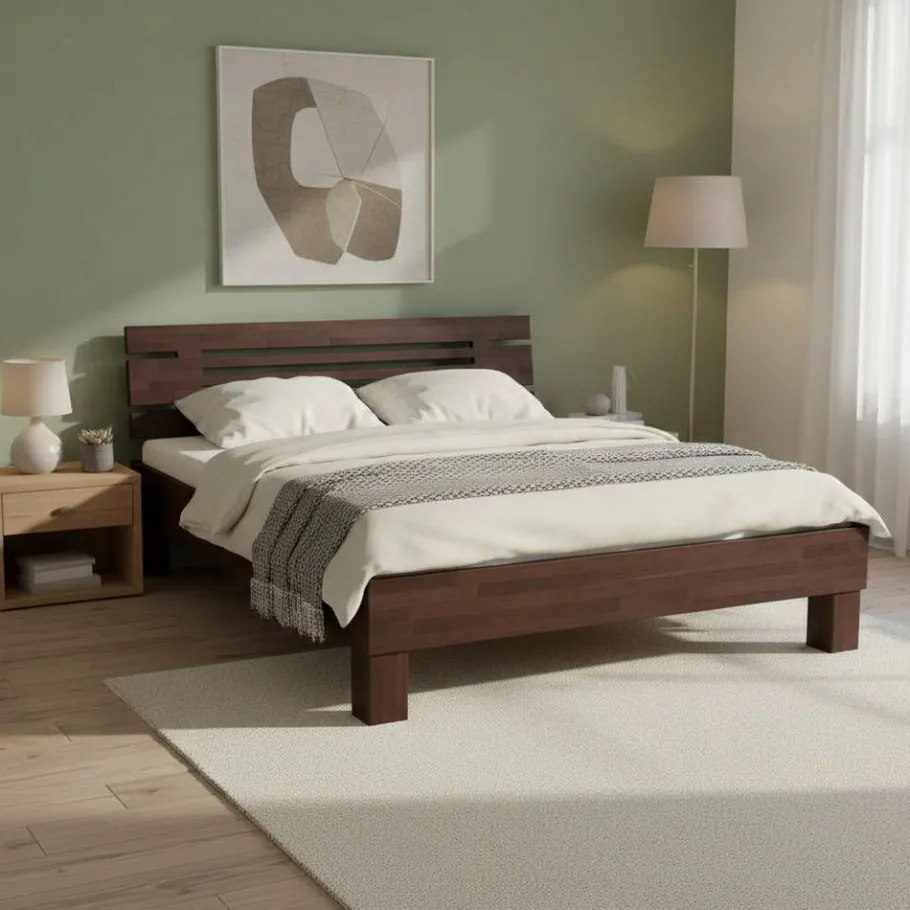 Clearance Wohnen Buchenholz Bett Zyrialo in Wenge dunkel lackiert