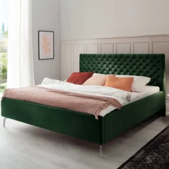 Sale Wohnen Chesterfield Bett in Dunkelgrün Samt - Jesafina