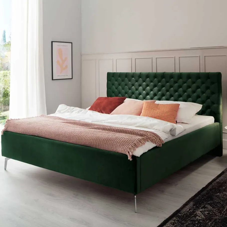 Sale Wohnen Chesterfield Bett in Dunkelgrün Samt - Jesafina