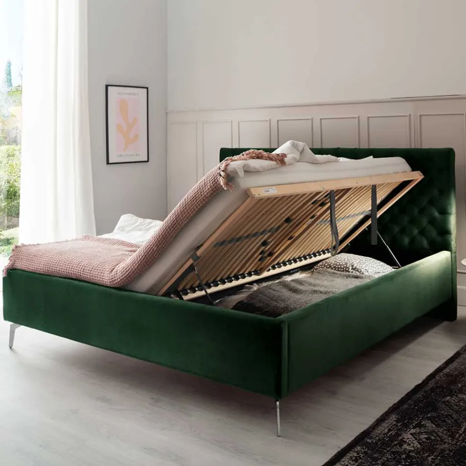 Sale Wohnen Chesterfield Bett in Dunkelgrün Samt - Jesafina