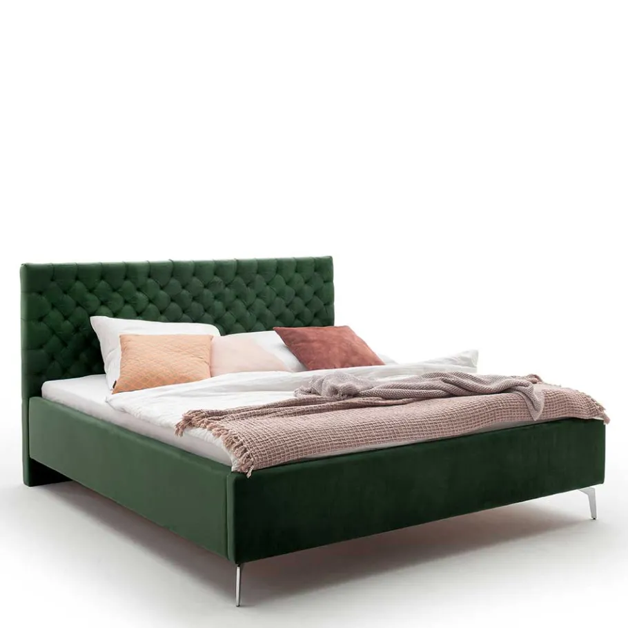 Sale Wohnen Chesterfield Bett in Dunkelgrün Samt - Jesafina