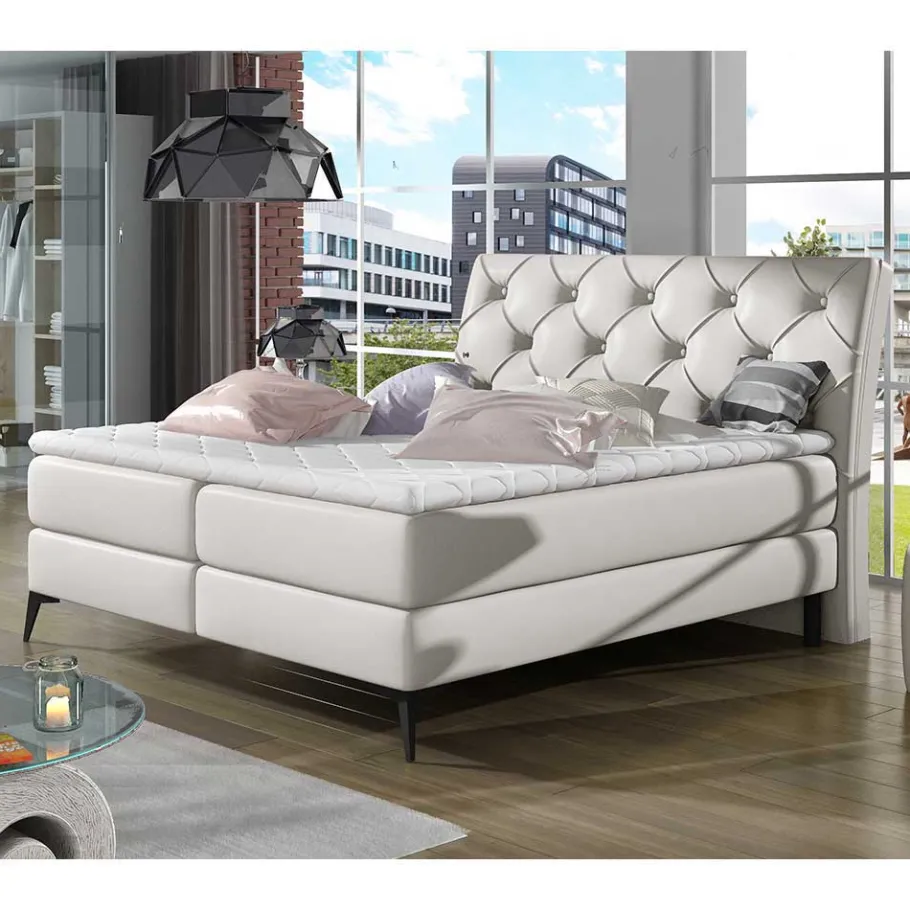 Sale Wohnen Chesterfield Boxbett aus Kunstleder in Weiß - Flenco