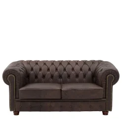 Outlet Wohnen Chesterfield Couch aus Echtleder - Pluna