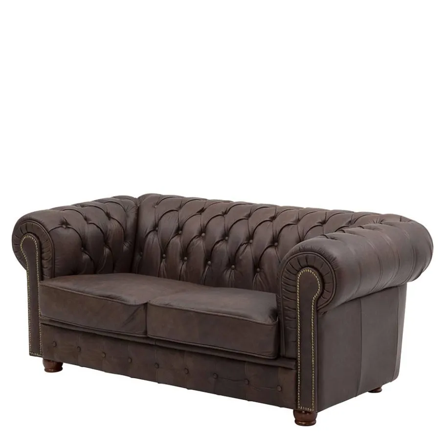 Outlet Wohnen Chesterfield Couch aus Echtleder - Pluna