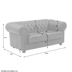 Outlet Wohnen Chesterfield Couch aus Echtleder - Pluna