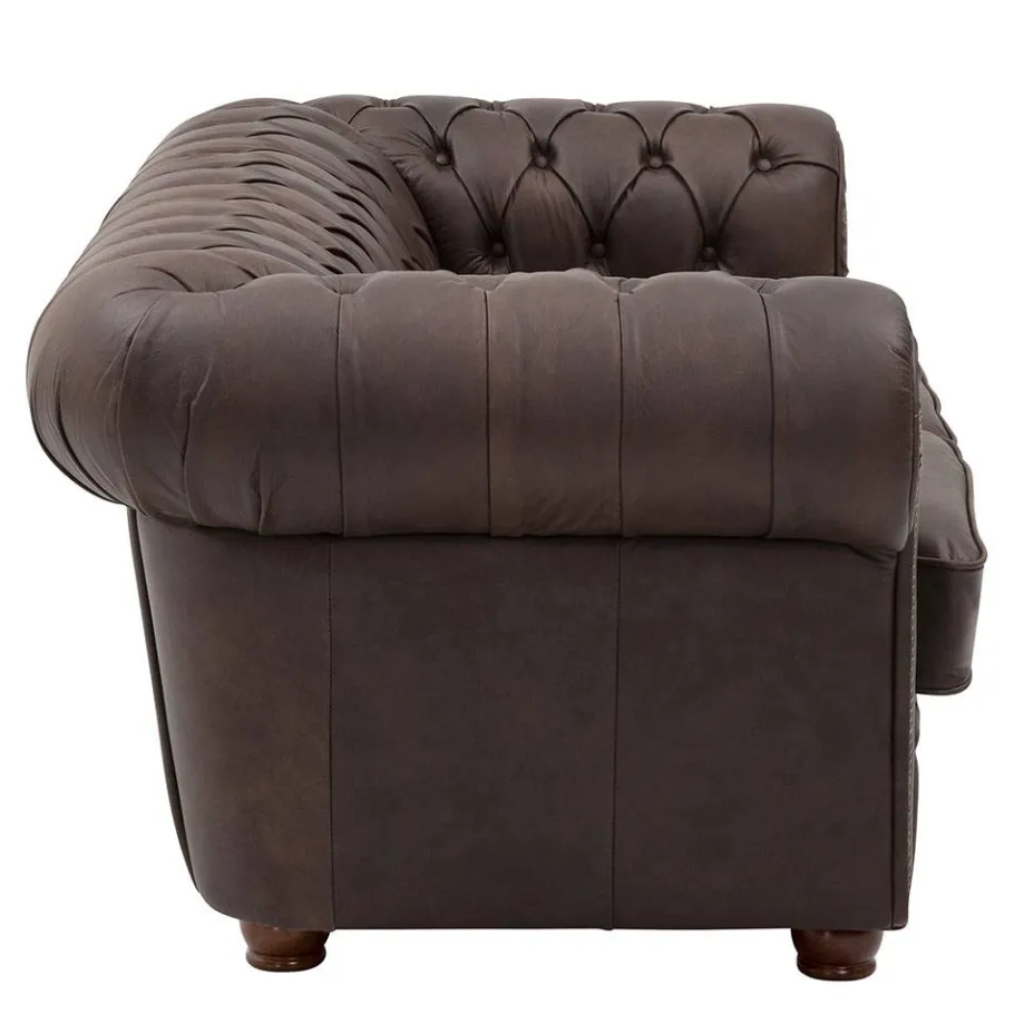 Outlet Wohnen Chesterfield Couch aus Echtleder - Pluna