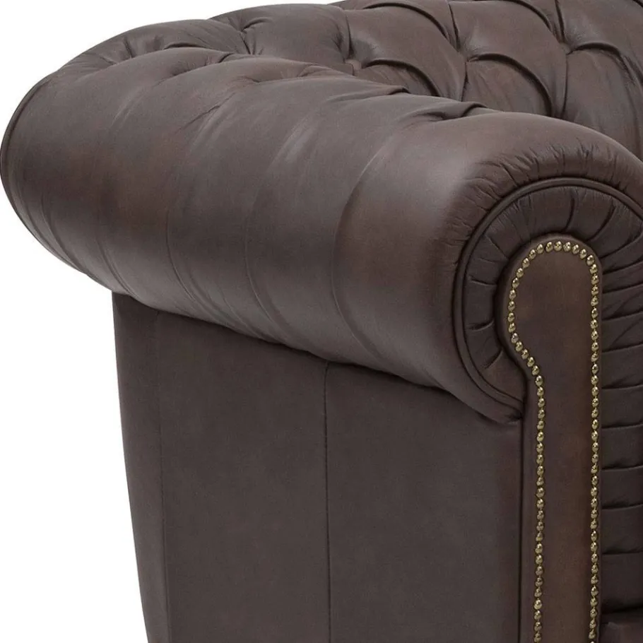 Outlet Wohnen Chesterfield Couch aus Echtleder - Pluna
