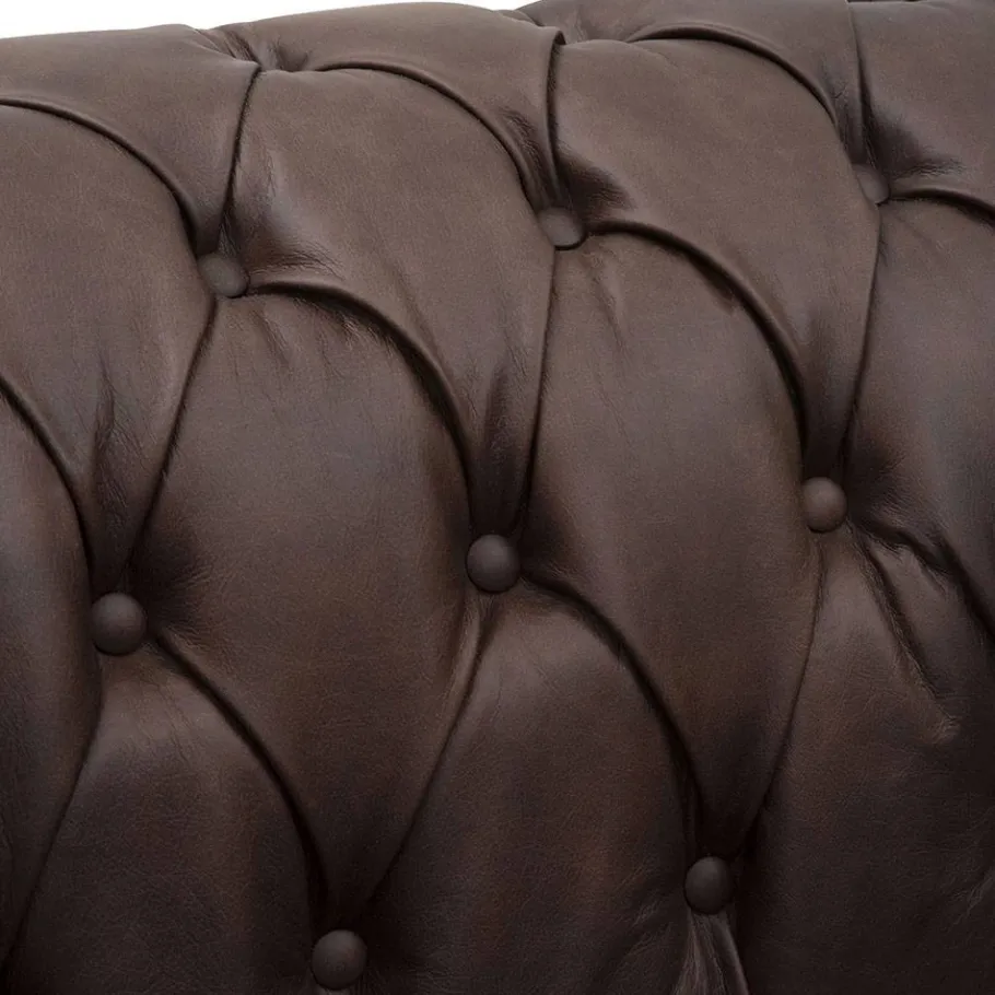 Outlet Wohnen Chesterfield Couch aus Echtleder - Pluna