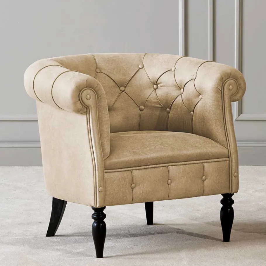 Hot Wohnen Chesterfield Design-Sessel in Beige und Schwarz - Kiano