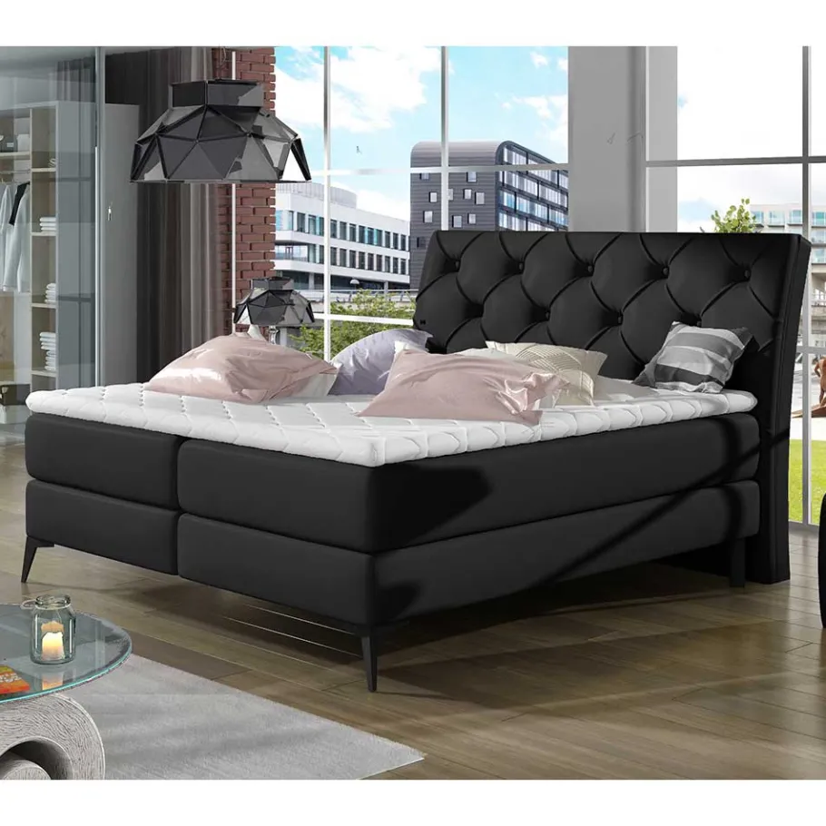 Online Wohnen Chesterfield Komplettbett in Schwarz - Silvaria