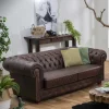 Online Wohnen Chesterfield Leder-Dreisitzer in Braun - Pluna
