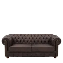 Online Wohnen Chesterfield Leder-Dreisitzer in Braun - Pluna
