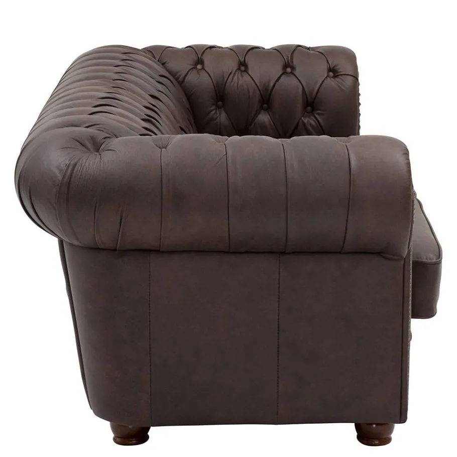 Online Wohnen Chesterfield Leder-Dreisitzer in Braun - Pluna