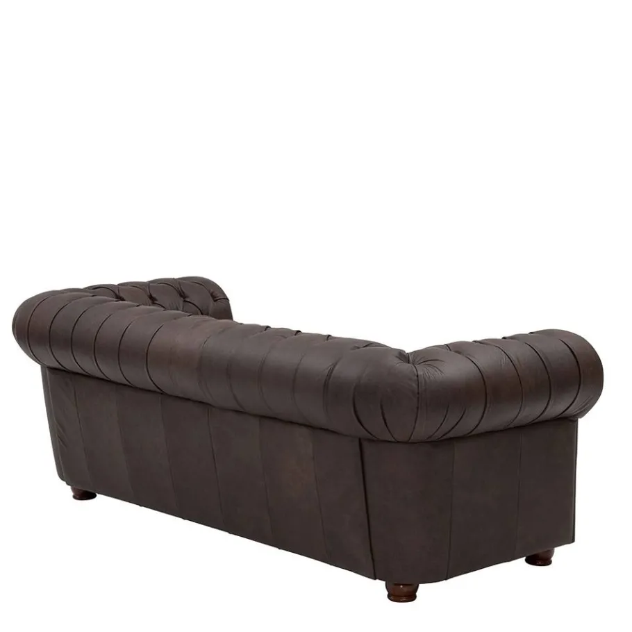 Online Wohnen Chesterfield Leder-Dreisitzer in Braun - Pluna
