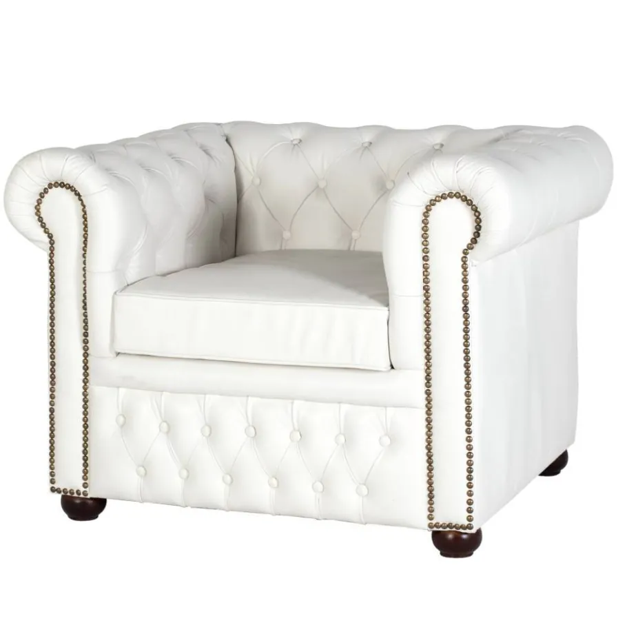Clearance Wohnen Chesterfield Ledersessel in Weiß - Pavias