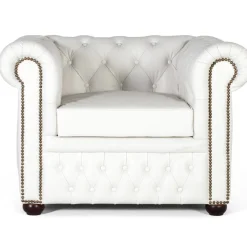 Clearance Wohnen Chesterfield Ledersessel in Weiß - Pavias