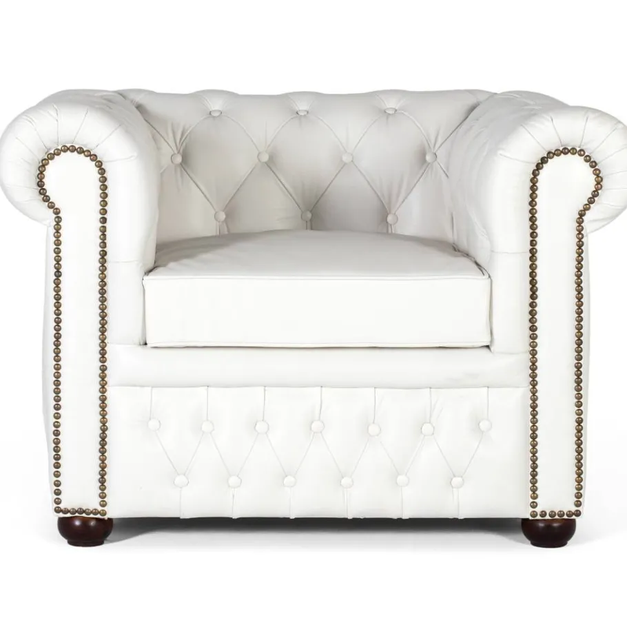 Clearance Wohnen Chesterfield Ledersessel in Weiß - Pavias