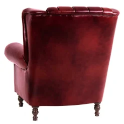 Outlet Wohnen Chesterfield Ohrensessel in Dunkelrot Leder - Guantama
