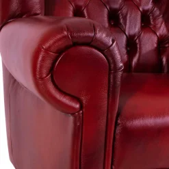 Outlet Wohnen Chesterfield Ohrensessel in Dunkelrot Leder - Guantama