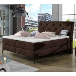 Sale Wohnen Chesterfield Polsterbett in Dunkelbraun Velours - Partiona