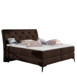 Sale Wohnen Chesterfield Polsterbett in Dunkelbraun Velours - Partiona