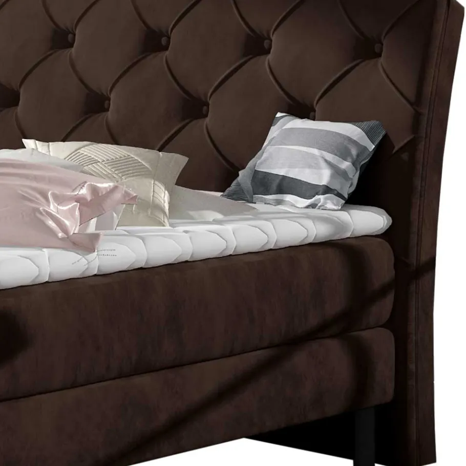 Sale Wohnen Chesterfield Polsterbett in Dunkelbraun Velours - Partiona