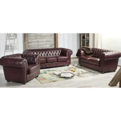 Discount Wohnen Chesterfield Polstergarnitur aus Leder - Geoloro (dreiteilig)