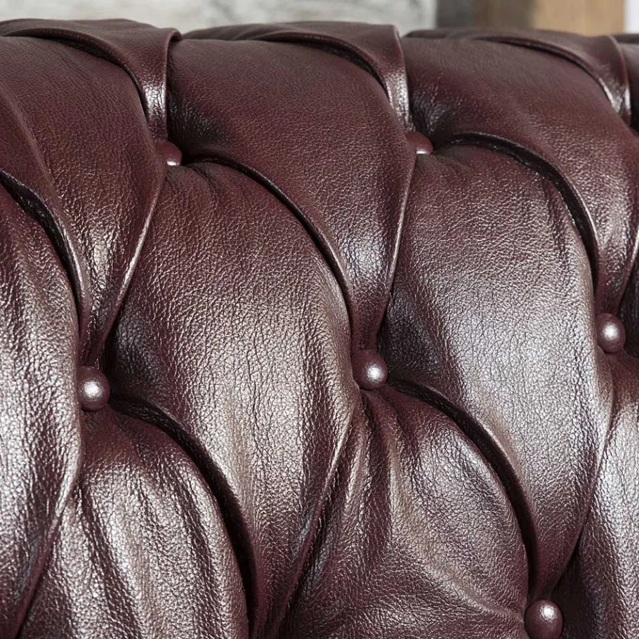 Discount Wohnen Chesterfield Polstergarnitur aus Leder - Geoloro (dreiteilig)