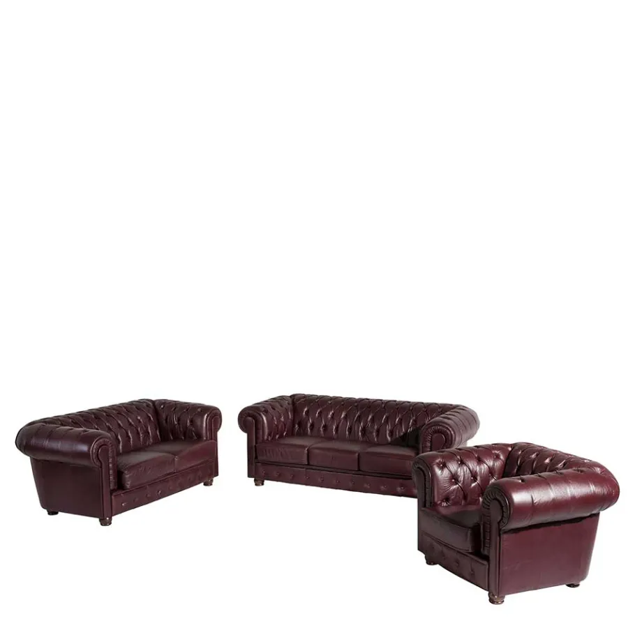 Discount Wohnen Chesterfield Polstergarnitur aus Leder - Geoloro (dreiteilig)