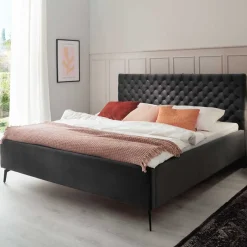 Online Wohnen Chesterfield Samtbett in Anthrazit - Satos
