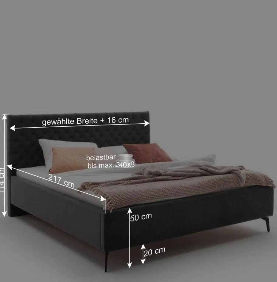 Online Wohnen Chesterfield Samtbett in Anthrazit - Satos