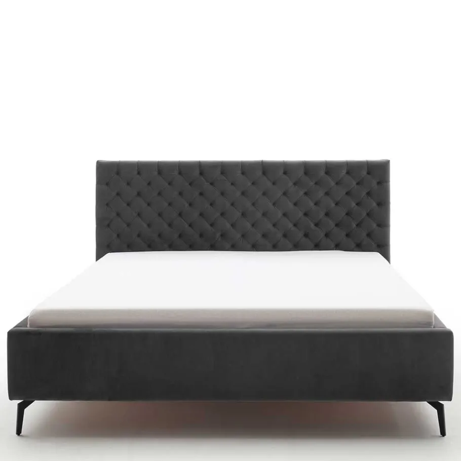 Online Wohnen Chesterfield Samtbett in Anthrazit - Satos