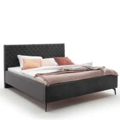 Online Wohnen Chesterfield Samtbett in Anthrazit - Satos