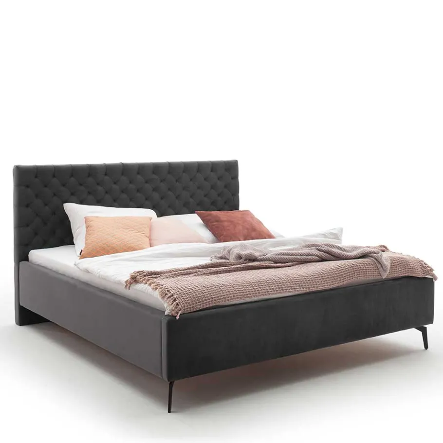 Online Wohnen Chesterfield Samtbett in Anthrazit - Satos