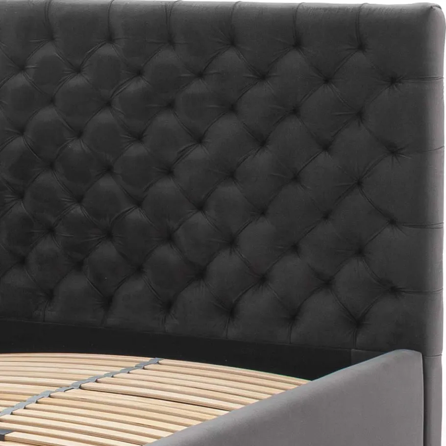 Online Wohnen Chesterfield Samtbett in Anthrazit - Satos