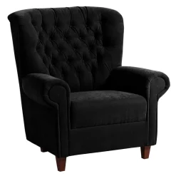 New Wohnen Chesterfield Sessel aus schwarzem Velours - Nikolas